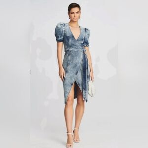 Retrofête Zelda Denim Wrap Dress V Neck Size XS